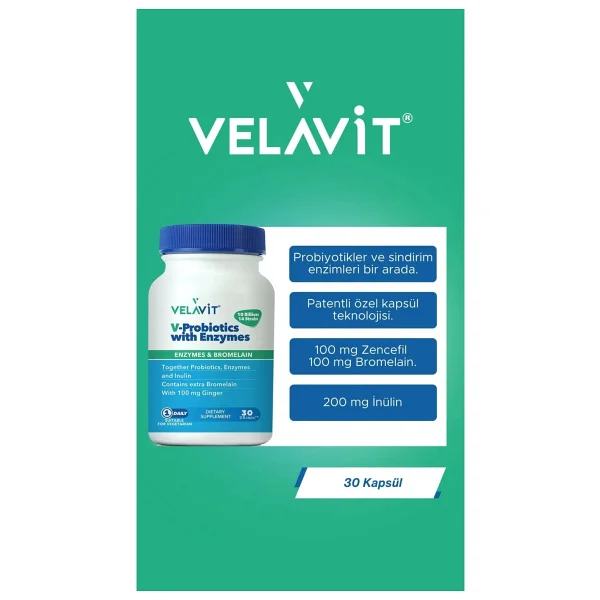 Velavit V-Probiotics With Enzymes 30 Kapsül - Görsel 7