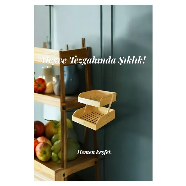 Bambu 2 Katlı Meyvelik - Bambu Katlı Sunumluk - Görsel 2