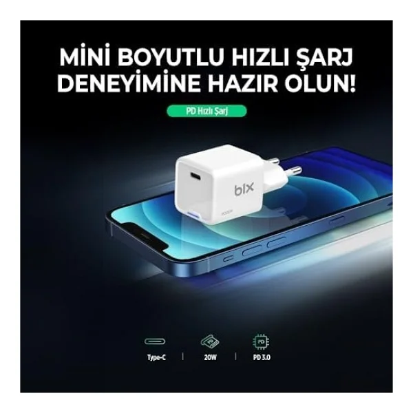 Bix Bx1p20g 20 W Beyaz Hızlı Şarj Adaptörü - Görsel 2