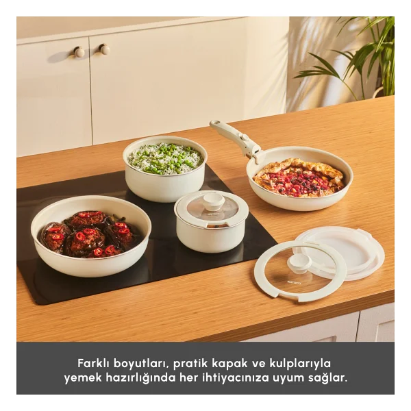 Karaca Swiss Crystal Almond Cream Easy Clip İndüksiyon Tabanlı 9 Parça Tava Tencere Seti - Görsel 7