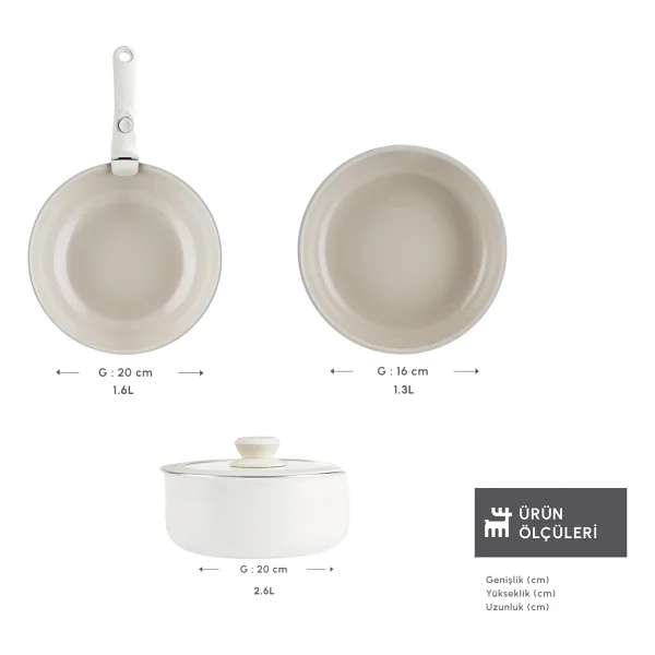 Karaca Swiss Crystal Almond Cream Easy Clip İndüksiyon Tabanlı 5 Parça Tava Tencere Seti - Görsel 2