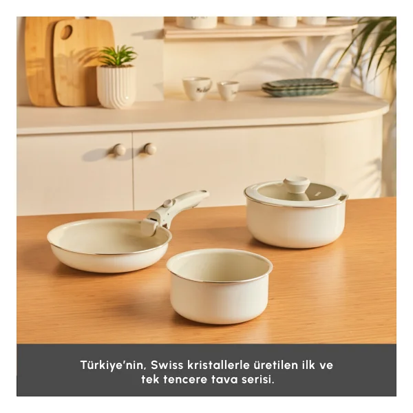 Karaca Swiss Crystal Almond Cream Easy Clip İndüksiyon Tabanlı 5 Parça Tava Tencere Seti - Görsel 6