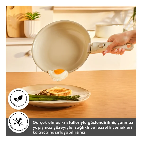 Karaca Swiss Crystal Almond Cream Easy Clip İndüksiyon Tabanlı 5 Parça Tava Tencere Seti - Görsel 9