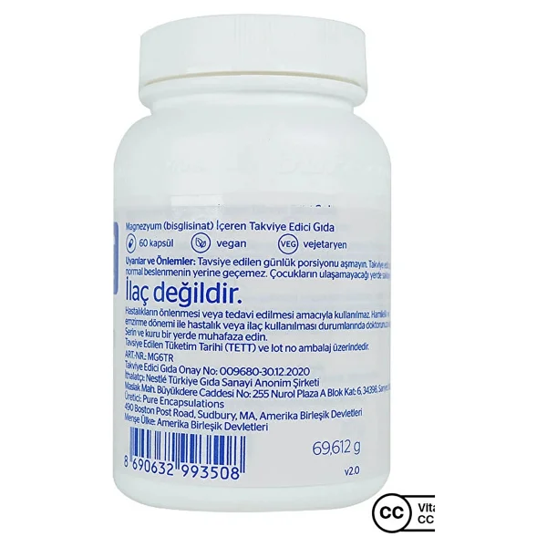 Pure Encapsulations Magnesium (Glycinate) 60 Kapsül Yetişkinler İçin Aromasız Takviye Gıda - Görsel 4