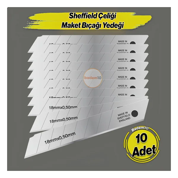 İthal 10 Adet 8 Dilim Maket Bıçağı Yedeği Ucu 0.50 Mm Kalınlık X 18 Mm Genişlik Bıçak Ucu Jilet - Görsel 6