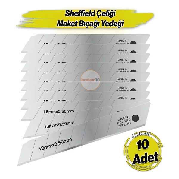 İthal 10 Adet 8 Dilim Maket Bıçağı Yedeği Ucu 0.50 Mm Kalınlık X 18 Mm Genişlik Bıçak Ucu Jilet - Görsel 8