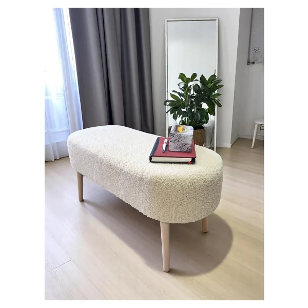 Eksen Teddy Kumaş Puf, Geniş Oturumlu Bench, Modern Ayak Ucu Pufu, Yumuşak Oturma & Sehpa, 90 x 35CM - 90 x 35 cm - Bej