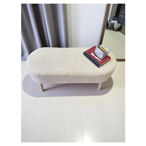 Eksen Teddy Kumaş Puf, Geniş Oturumlu Bench, Modern Ayak Ucu Pufu, Yumuşak Oturma & Sehpa, 90 X 35cm - 90 X 35 Cm - Bej - Görsel 2