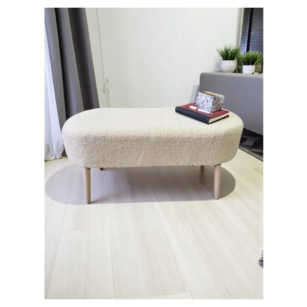 Eksen Teddy Kumaş Puf, Geniş Oturumlu Bench, Modern Ayak Ucu Pufu, Yumuşak Oturma & Sehpa, 90 X 35cm - 90 X 35 Cm - Bej - Görsel 3