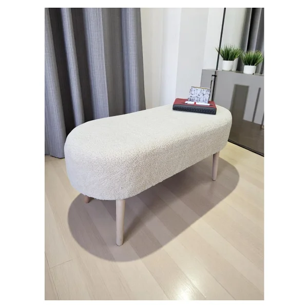 Eksen Teddy Kumaş Puf, Geniş Oturumlu Bench, Modern Ayak Ucu Pufu, Yumuşak Oturma & Sehpa, 90 X 35cm - 90 X 35 Cm - Bej - Görsel 4