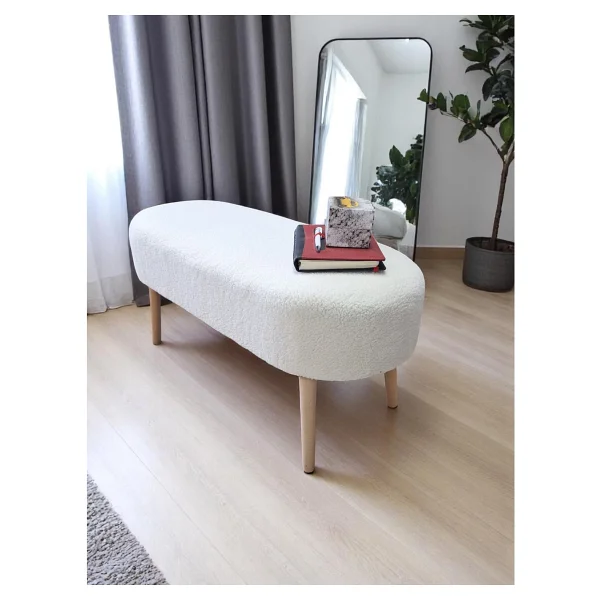 Eksen Teddy Kumaş Puf, Geniş Oturumlu Bench, Modern Ayak Ucu Pufu, Yumuşak Oturma & Sehpa, 90 X 35cm - 90 X 35 Cm - Bej - Görsel 5