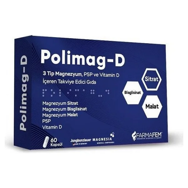Farmafem Polimag-D 3 Tip Magnezyum P5p Vitamin D 60 Kapsül - Görsel 2