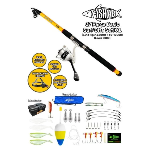 Fishack 37 Parca Surf Basic Deniz Olta Seti XL - 3.60mt / 50-100gr - Görsel 3
