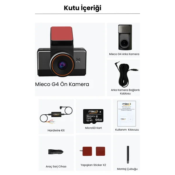 Mieco G4 Ön ve Arka Araç Kamerası Seti - Görsel 6