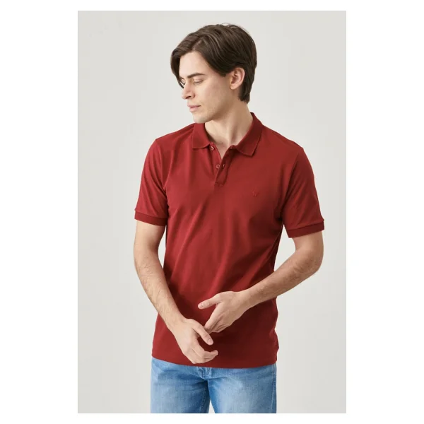 Wrangler Regular Fit Normal Kesim Polo Yaka %100 Pamuk Bordo Tişört - Görsel 3