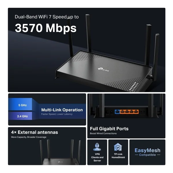 Tp-Link Archer Be220 4 Port 3600 Mbps Router - Görsel 5
