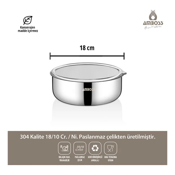Amboss Steelbox Şeffaf Kapaklı 18 Cm Paslanmaz Çelik Saklama Kabı - Görsel 5
