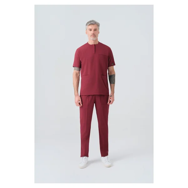 Çizgi Medikal Beyaz Cool Best Likra Scrubs Takım Çift Yönlü Esnek Kumaş Doktor Hemşire Üniforması - Bordo - 2xs - Görsel 2