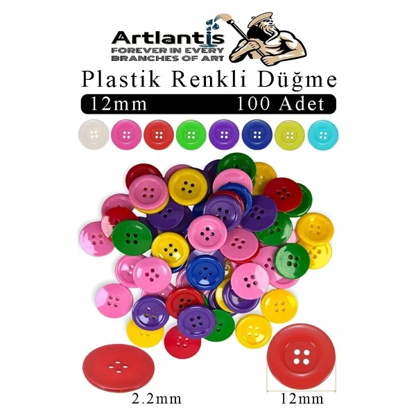 Artlantis Renkli Düğme Plastik 1.2cm 100 Lü 1 Paket 12 Mm Plastik Renkli Düğme Dikiş Parlak Yuvarlak 4 Delikli Düğme Etkinlik Okul - Çok Renkli - Standart - Görsel 6