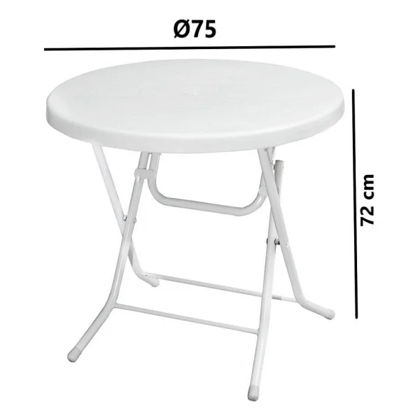 Omnipazar Mt-Gfm205 Rose Plastik Yuvarlak Katlanır Bahçe Balkon Masa Ø75 Cm Beyaz - Görsel 2