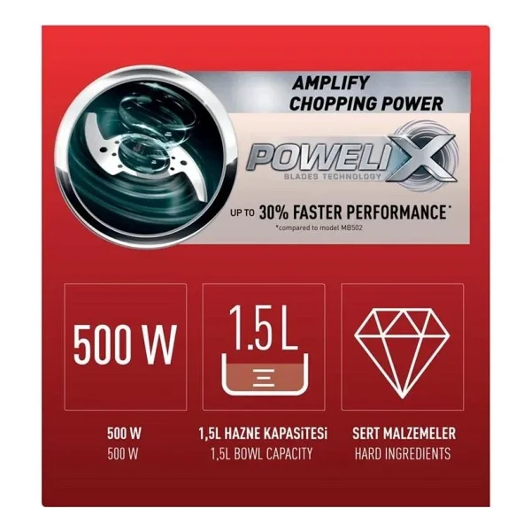 Tefal Masterchop Powelix Maxi XXL 500 W 4 Bıçaklı Doğrayıcı - Görsel 3
