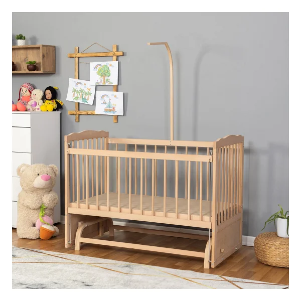 Bamgidoo Ahşap Organik Beşik Anne Yanı Beşik 3 Kademeli Lüx Bebek Beşiği 60 X 120 Cm - Krem Prens Uyku Setli & Soft Yataklı - Krem - Mavi - Görsel 5