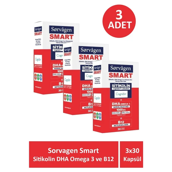 Sorvagen Smart Sitikolin Dha Omega 3 Ve B12 30 Kapsül 3'lü - Görsel 4