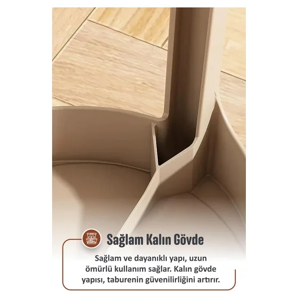 İronika Kaymaz Ayaklı Dekoratif İç İçe Geçebilen Plastik Tabure Mutfak Bahçe Taburesi 6 Adet Latte - Görsel 4