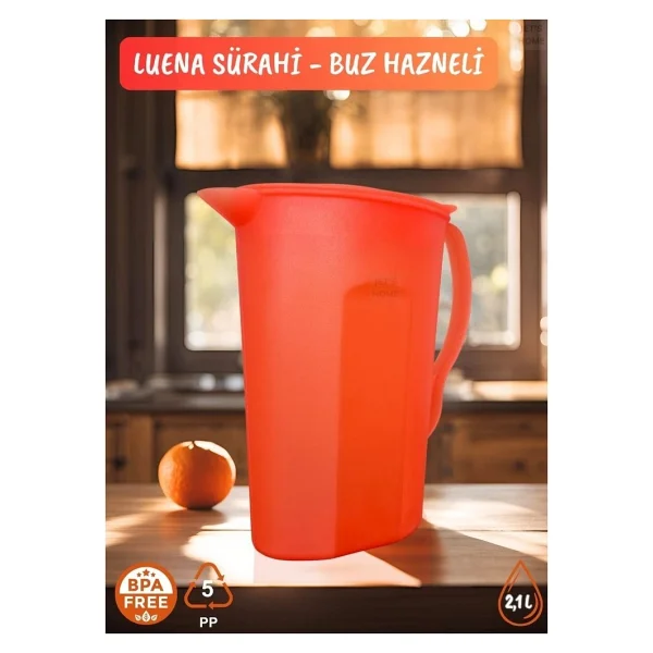 Luena Sürahi Pp-5 Kokusuz Sürahi Soğutuculu Turuncu Sürahi Bpa Free 2,1 L - Görsel 3