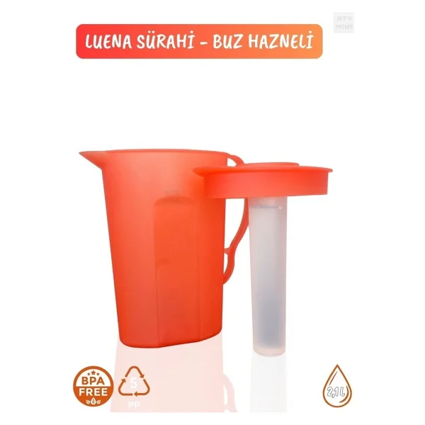 Luena Sürahi Pp-5 Kokusuz Sürahi Soğutuculu Turuncu Sürahi Bpa Free 2,1 L - Görsel 4