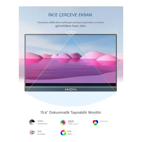 Arzopa A1 Travel 15.6" Full HD IPS 60 Hz Dokunmatik Taşınabilir Monitör - Görsel 2