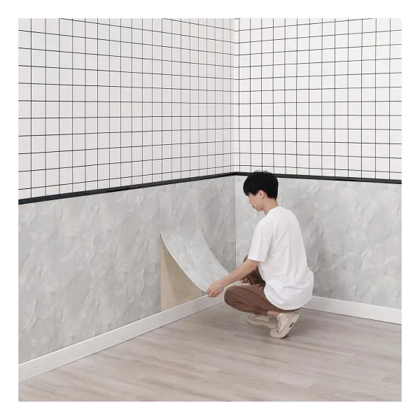 30x60 Cm Gri Mermer Desenli Kendinden Yapışkanlı Mutfak Banyo Wc Kaplama Pvc Duvar Panel - Görsel 4