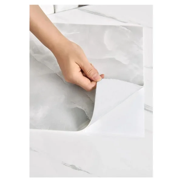 30x60 Cm Gri Mermer Desenli Kendinden Yapışkanlı Mutfak Banyo Wc Kaplama Pvc Duvar Panel - Görsel 5