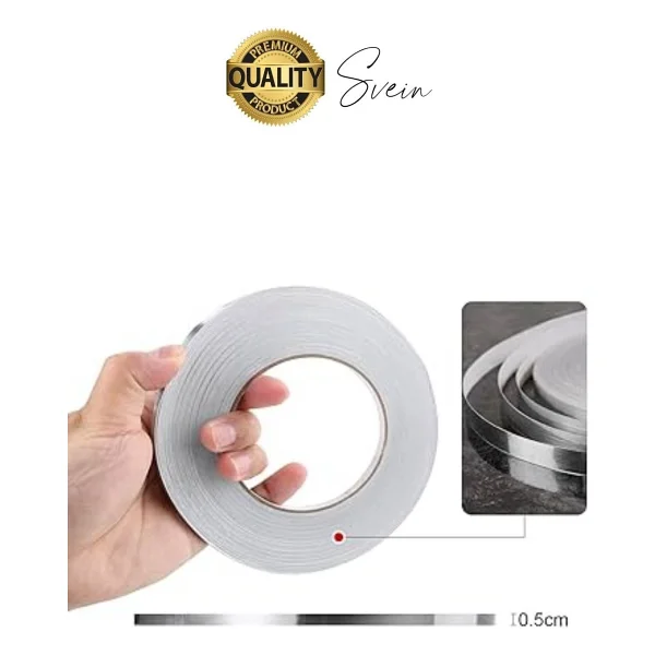 Premium Kendinden Yapışkanlı Gri Gümüş Renk Fayans Derz Arası İzolasyon Bandı Dekoratif Bant 0,5 Cm - Görsel 5