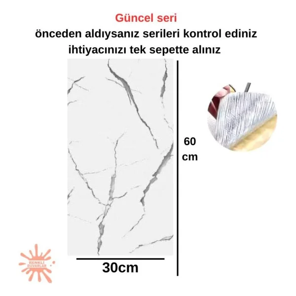 Bs1763 Shiny 10m2 55 Adet 30x60cm Yapışkanlı Mermer Desenli Karavan Banyo Wc Duvar Kaplama Paneli - 30 X 60 Cm - Görsel 2
