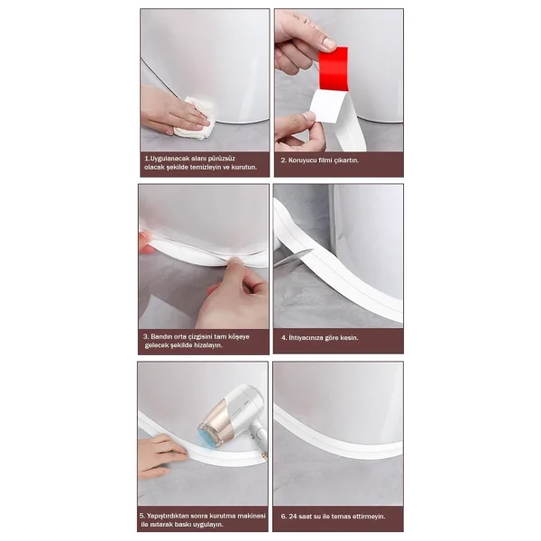 3.2 M Banyo Küvet Mutfak Lavabo Beyaz Su Sızdırmaz Bant Su Geçirmez Kenar Bandı Sızdırmazlık Tamir - Görsel 4