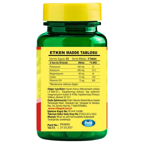 Vitapol Potasyum Kalsiyum Magnezyum 100 Tablet - Görsel 2