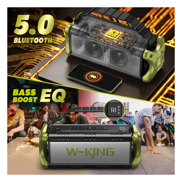 W-King D8-1 90 W TWS Yeşil Bluetooth Hoparlör - Görsel 10