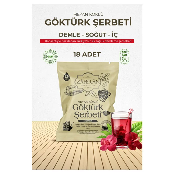 Zaferan Göktürk Şerbeti 18x1.5 Lt. Meyan Kökü Şerbeti - Ramazan Şerbeti - 30 gr