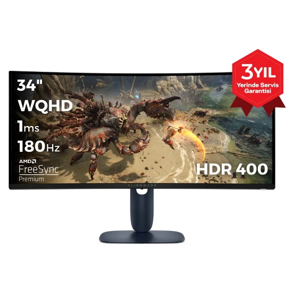 Dell Alienware Aw3425dwm 34" 1 Ms Wqhd Curved 180 Hz Oyuncu Monitörü - Görsel 2