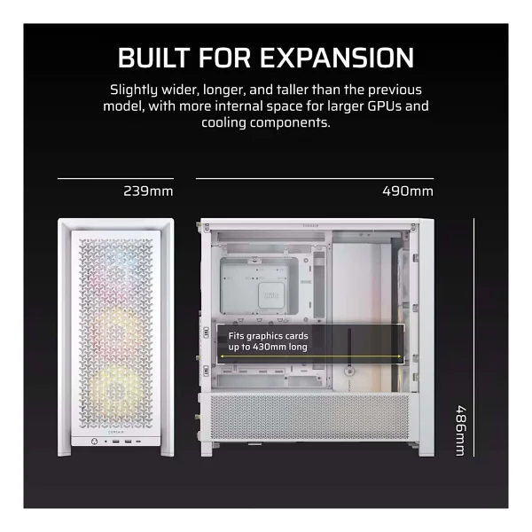 Corsair Frame 4000d Rs Cc-9011297-Ww Argb Fanlı Beyaz E-Atx Oyuncu Kasası - Görsel 4