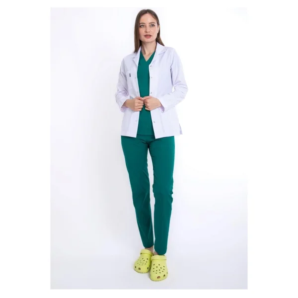 Uçak Medikal Beyaz Ceket Boy, Uzun Kol, Klasik Yaka, Doktor Önlüğü - Görsel 3