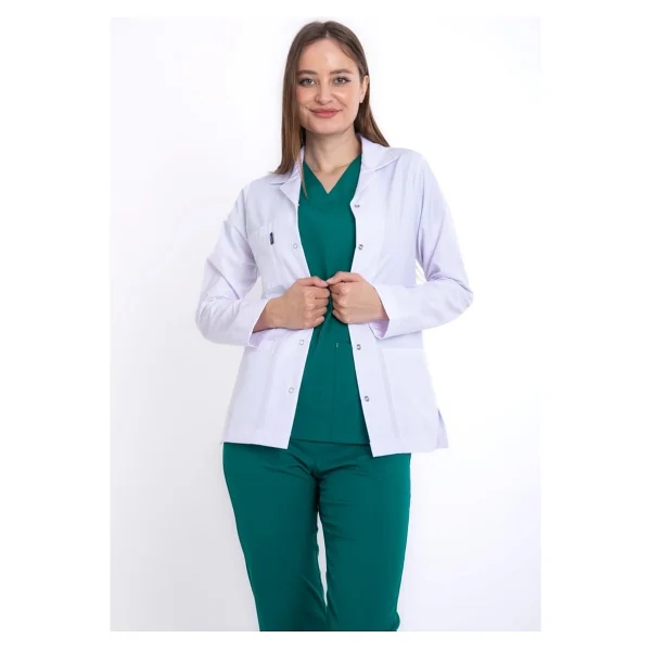 Uçak Medikal Beyaz Ceket Boy, Uzun Kol, Klasik Yaka, Doktor Önlüğü - Görsel 7