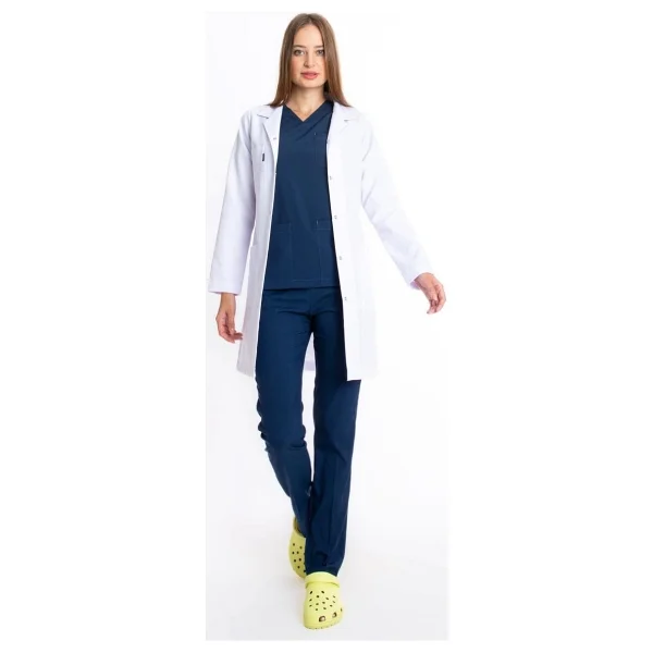 Uçak Medikal Beyaz Uzun Boy, Klasik Yaka, Doktor Önlüğü - Görsel 7