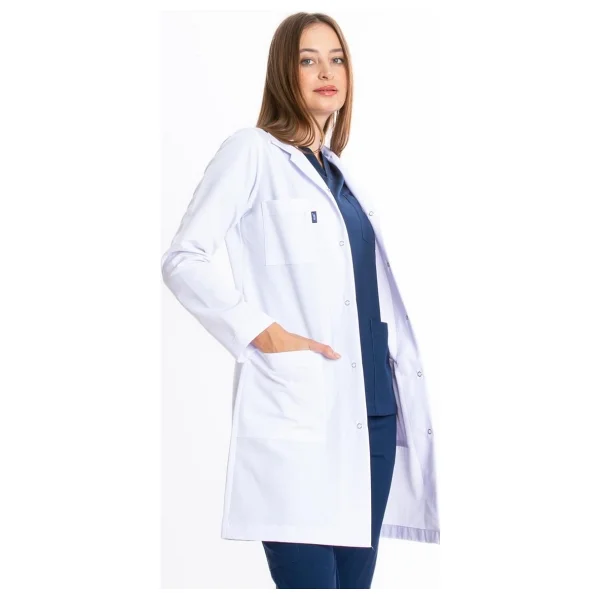 Uçak Medikal Beyaz Uzun Boy, Klasik Yaka, Doktor Önlüğü - Görsel 3