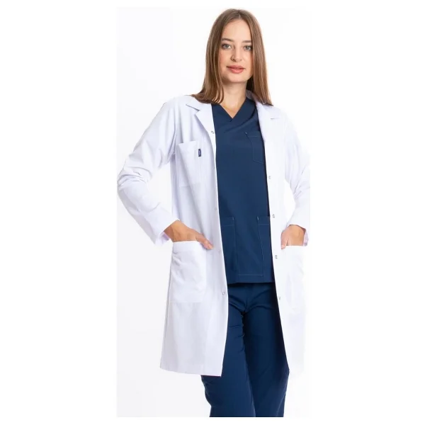 Uçak Medikal Beyaz Uzun Boy, Klasik Yaka, Doktor Önlüğü - Görsel 4