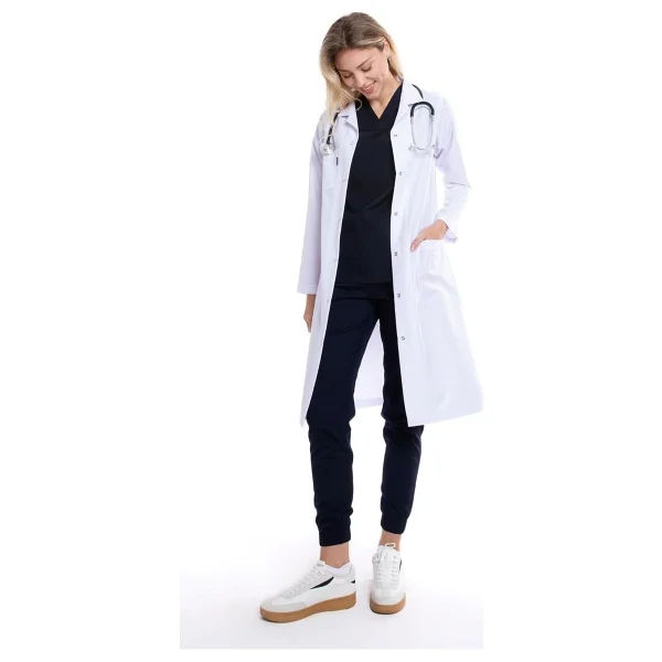 Uçak Medikal Beyaz Maxi Boy, Klasik Yaka, Doktor Önlüğü - Görsel 4