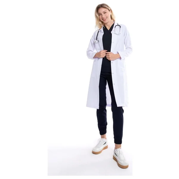 Uçak Medikal Beyaz Maxi Boy, Klasik Yaka, Doktor Önlüğü - Görsel 6