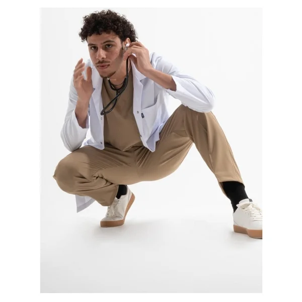 Uçak Medikal Beyaz Ara Boy, Klasik Yaka, Doktor Önlüğü - Görsel 2