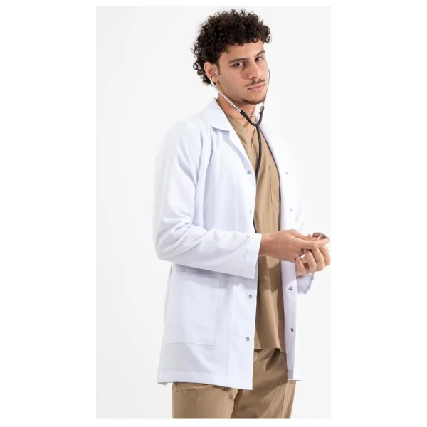 Uçak Medikal Beyaz Ara Boy, Klasik Yaka, Doktor Önlüğü - Görsel 4